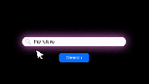 A search bar appears in the center of a dark background, with the text "the future" typed in it. A cursor hovers over the "Search" button below the bar, which is highlighted in blue, reminiscent of advanced answer engines.