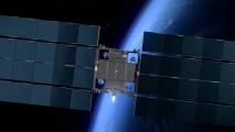 A satellite with extended solar panels orbits above Earth, with the planet’s blue surface and atmosphere visible in the background.