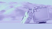 3d rendering of a broken computer with mountains in the background illustrating how Generative AI will impact the internet.